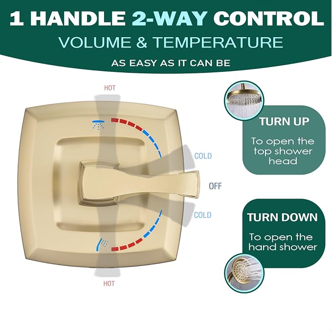 Brushed Gold Shower Mixer Valve 2 Way Diverter, Dual-Function Pressure Balance - Image 2