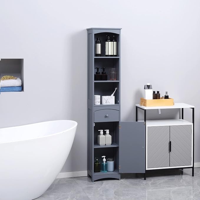HOMCOM Bathroom Storage Cabinet, Free Standing Bathroom Storage Unit, Tall - Image 2