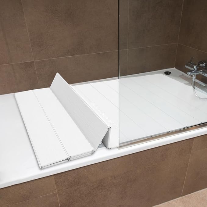 Bathtub Cover Foldable 62.9" x 31.5" Bath Tray Adjustable PVC Shutter Bath Lid - Image 3