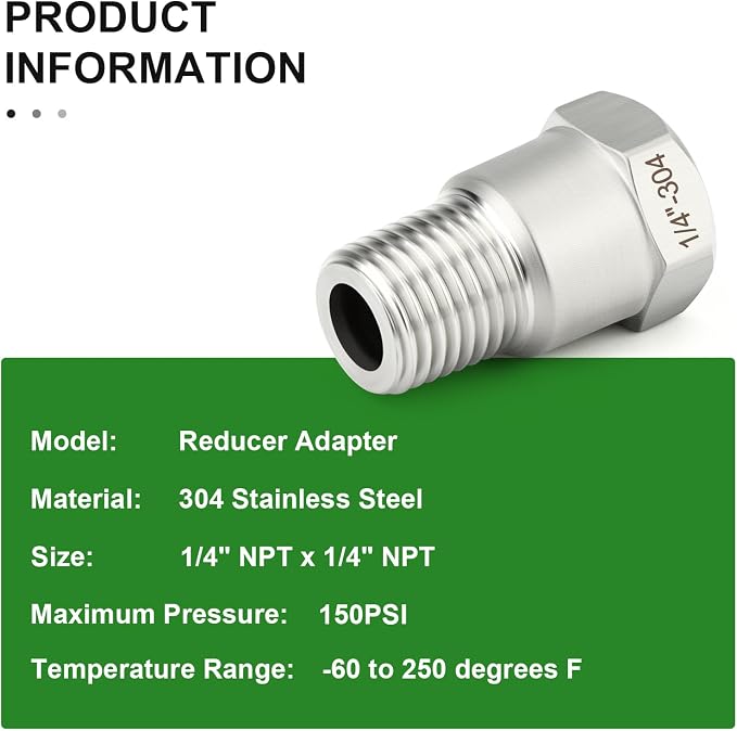 TAISHER 10PCS 304 Stainless Steel Pipe Fitting, New Reducer Adapter, 1/4" NPT - Image 5