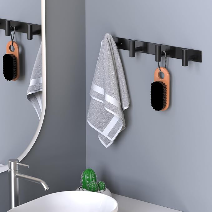 HUFEEOH 2 Pack Coat Rack Wall Mount, Stainless Steel T Shaped 4 Hooks Coat Hooks - Image 6