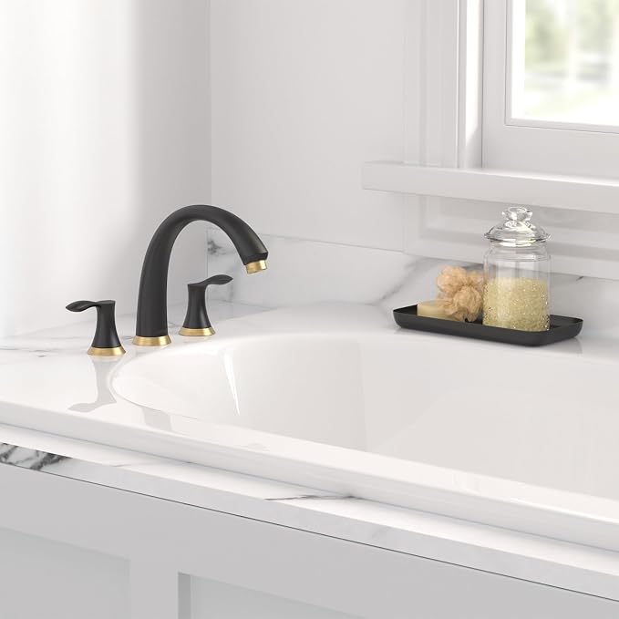 Black Gold Roman Tub Faucet, Lava Odoro 8 inch Widespread Bathtub Faucet - Image 9