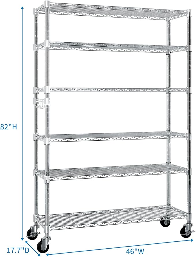6 Tier Storage Racks Shelving, Heavy Steel Pantry Shelves, Adjustable Wire - Image 3