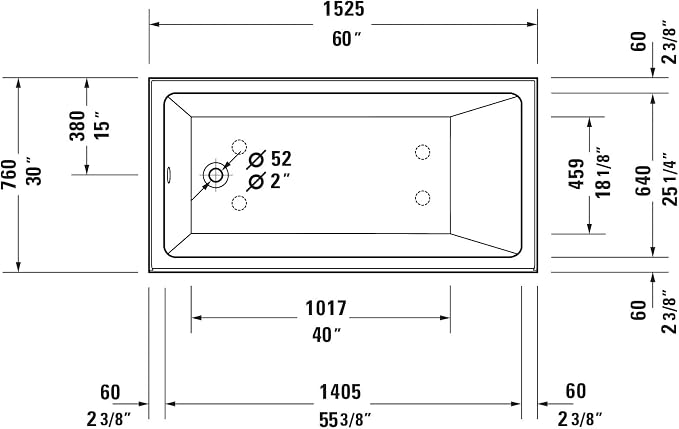 Duravit 700652-L Duravit No.1 60" Three Wall Alcove Acrylic Soaking Tub - Image 3