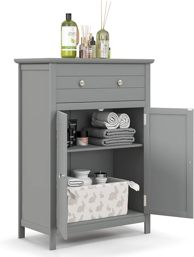 COSTWAY Bathroom Floor Cabinet, Wooden Side Storage Organizer w/Larger Drawer by COSTWAY