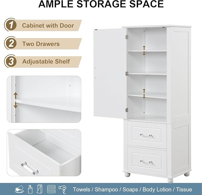 Tall Bathroom Storage Cabinet, Wood Bathroom Kitchen Pantry Cabinet - Image 4