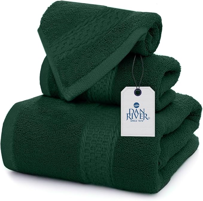 DAN RIVER 100% Ring Spun Cotton 3-Piece Towel Set, Hunter Green, Bath Towel by DanRiver