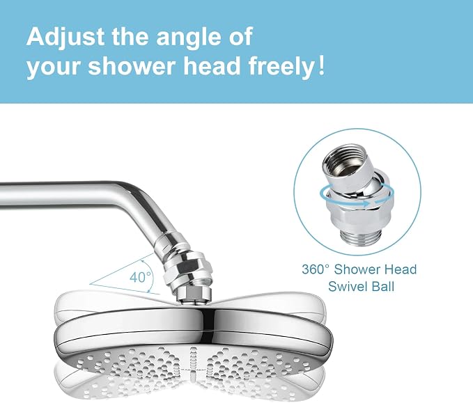 OFFO Shower Head Swivel Ball Adapter, All Metal Adjustable Shower Arm Extension - Image 2