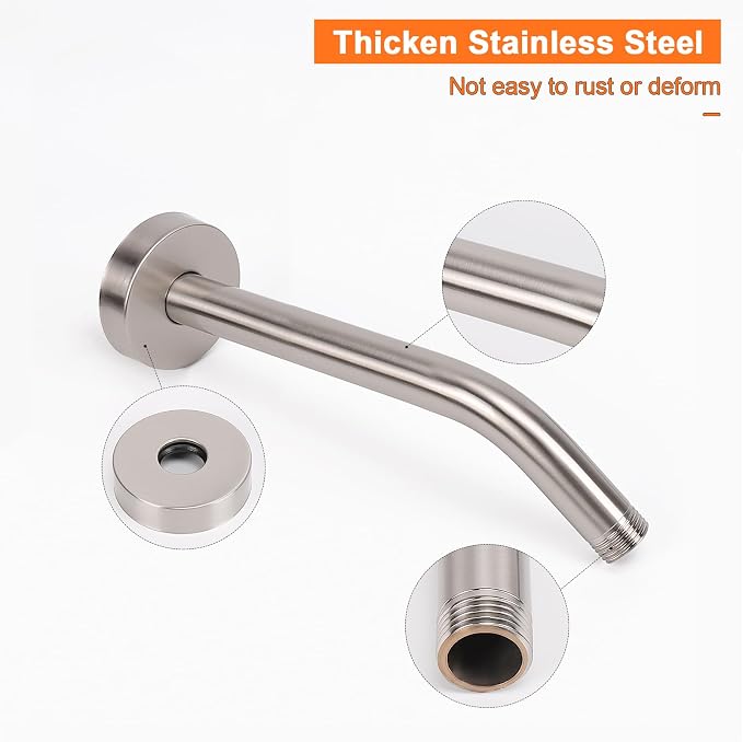 HarJue Shower Arm with Flange and Teflon Tape, Wall Mounted Shower Pipe 304 - Image 3