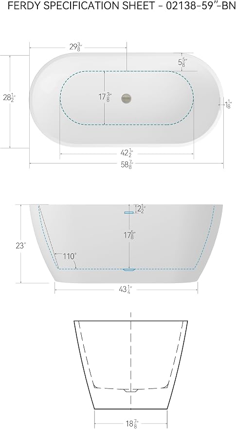 FerdY 59" Bali Elite Acrylic Freestanding Bathtub, Gracefully Shaped - Image 4