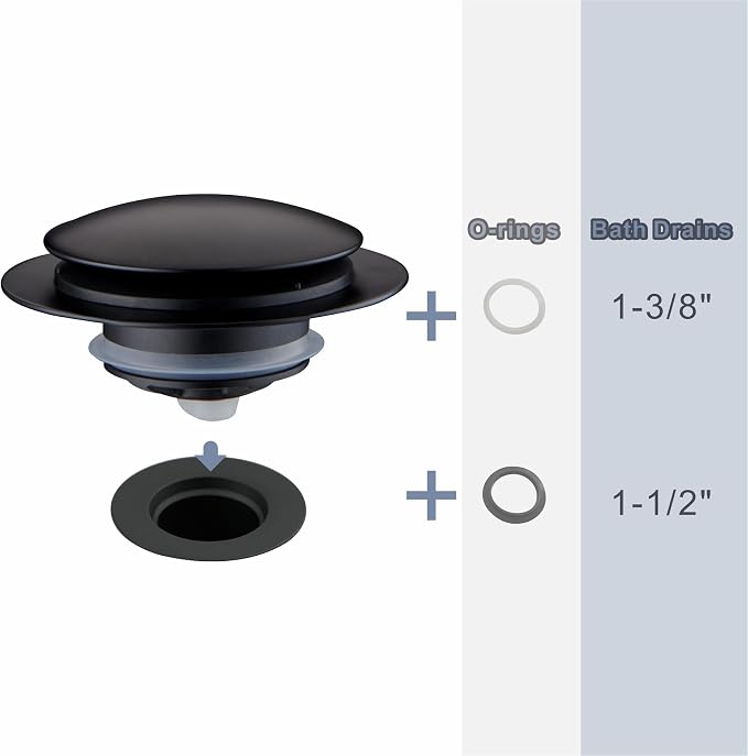 Matte Black Tub Drain Stopper, Hidrop Pop Up Universal Tub Dain Tip Toe Bathtub - Image 4