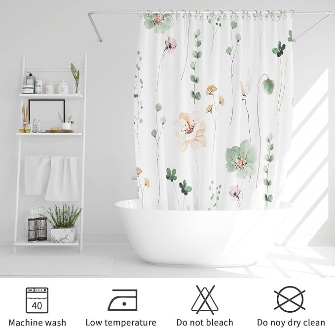 Gibelle Long Shower Curtain 72 x 78, Watercolor Floral Fabric Shower Curtain - Image 6