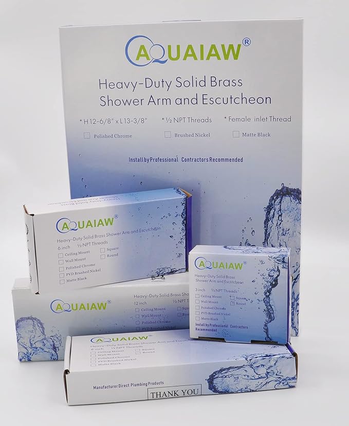 Aquaiaw Shower Arm and O-Ring Flange, 6 inch, Solid Brass, Both 1/2 NPT Tapered - Image 7
