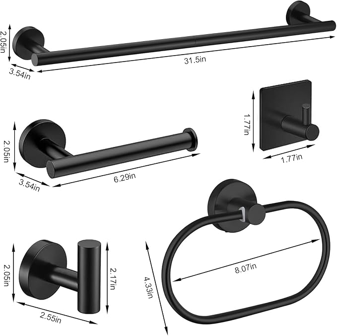 Black Bathroom Accessories Set, 7 Pieces Black Towel Bar Bathroom Hardware Set - Image 7