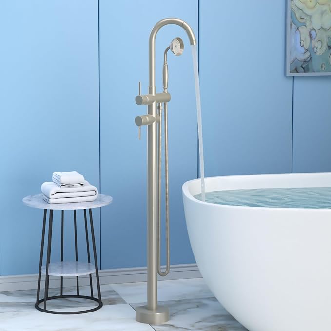 Freestanding Bathtub Faucet, Tub Filler Floor Mount Stand Bathtub Faucet Brass - Image 3