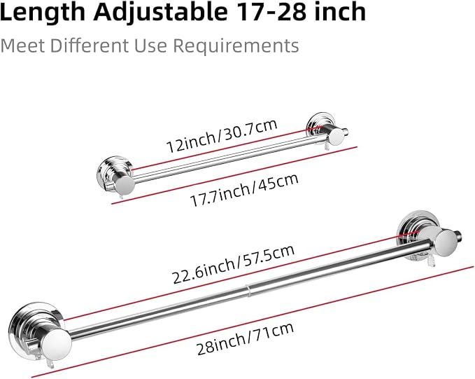 JiePai Extendable 17-28 inch Suction Cup Towel Bar, Bath Shower Towel Holder - Image 2