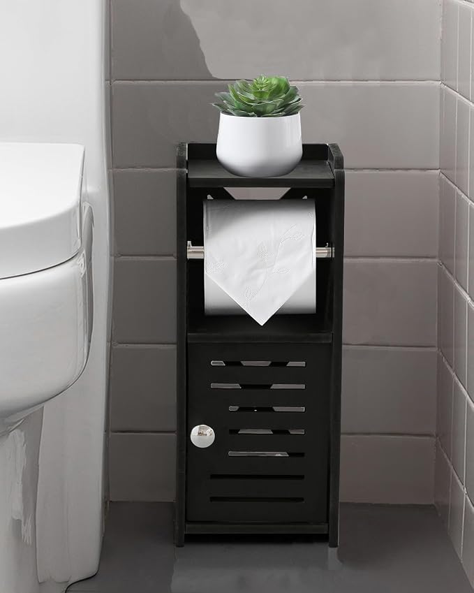 AOJEZOR Toilet Paper Holder Stand: PVC Freestanding Bathroom Cabinet Storage - Image 3