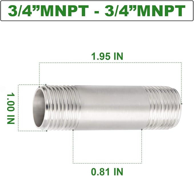TAISHER 4PCS Stainless Steel Pipe Fittings, 3/4" NPT x 3/4" NPT Male Threaded - Image 2