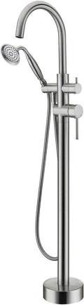 Tub Filler Freestanding Bathtub Faucet Brushed Nickel Floor Mounted Brass by wowkksanitaryware