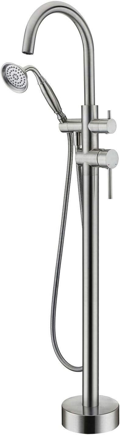 Tub Filler Freestanding Bathtub Faucet Brushed Nickel Floor Mounted Brass by wowkksanitaryware