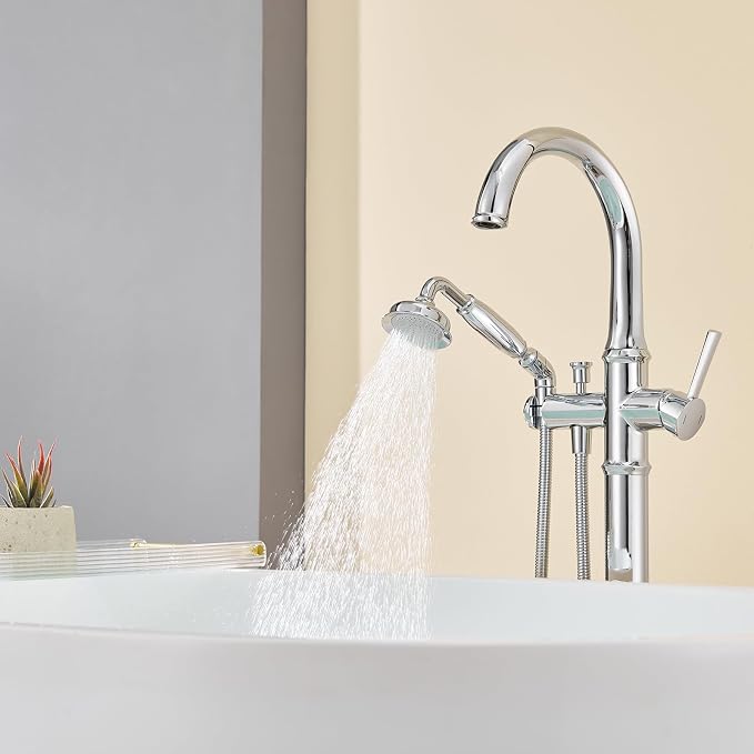Free Standing Tub Faucet Chrome Tub Filler Freestanding Bathtub Faucets Brass - Image 8