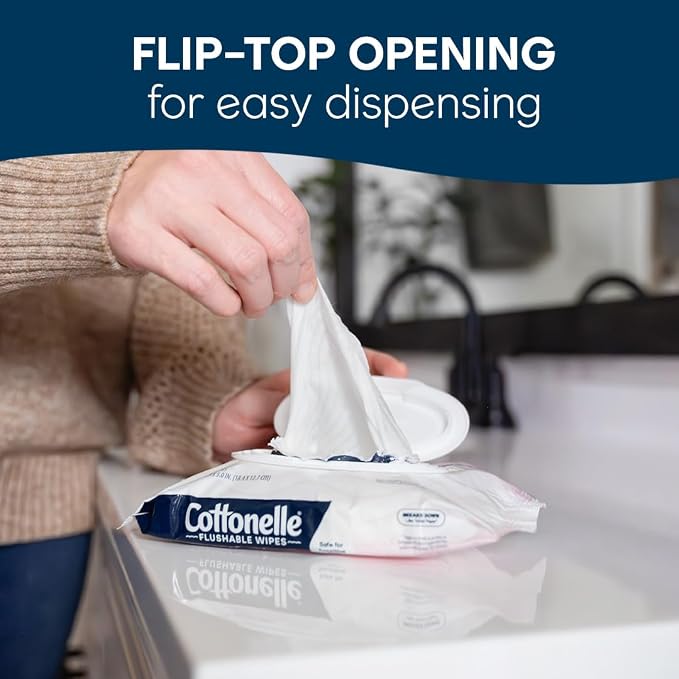 Cottonelle Fragrance Free Flushable Wet Wipes, Adult Wet Wipes, 2 Flip-Top Packs - Image 5