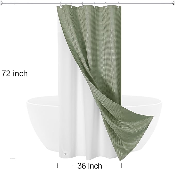 3 in 1 Stall Half Size Shower Curtain Set-36 W x 72 H, Sage Green Waffle - Image 8
