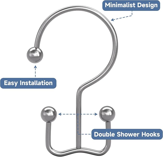 Titanker Shower Curtain Hooks Chrome, Minimalist Simple Double Glide Shower - Image 5