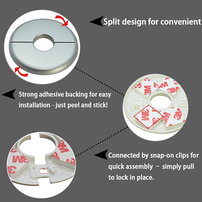 2 Pieces ABS Wall Split Flange Round Self-Adhesive Escutcheon Plate Cover - Image 4