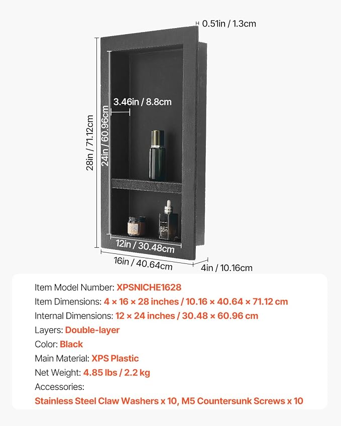 VEVOR Shower Niche, Modern Soap & Shampoo Storage Organizer, Square Corners - Image 8