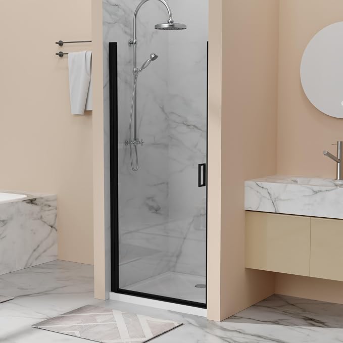 34” x 72” Pivot Swing Shower Door, 1/4 inch Tempered Glass Panel Hinged Shower - Image 2
