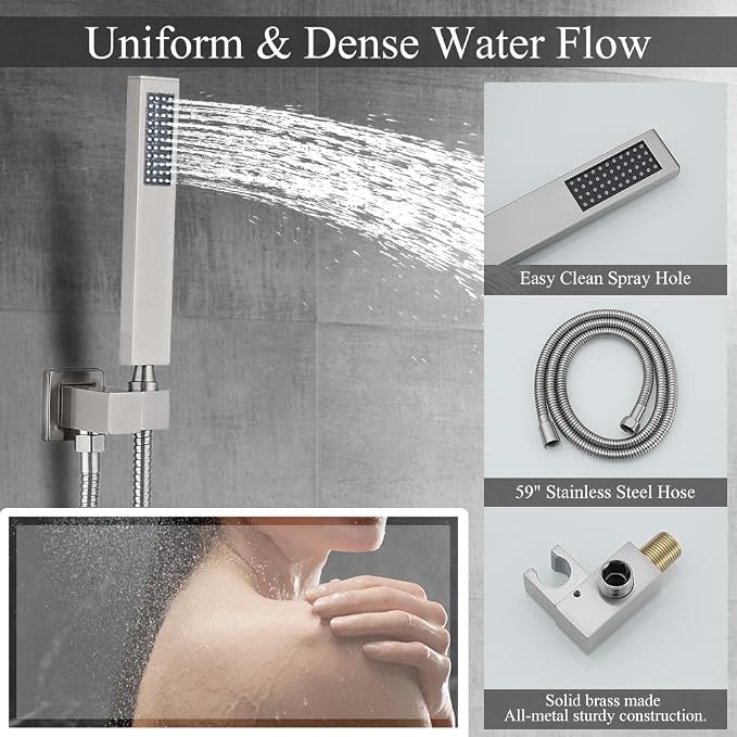 Shower Faucet Set 16 Inch Wall Mount Rain Shower System, All Metal Shower - Image 6