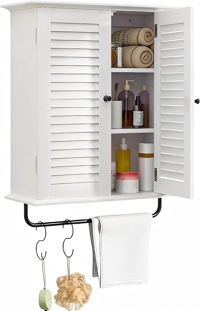 White Wall Mounted Cabinet, Over the Toilet Storage Cabinet, Wooden Wall Cabinet by UYIHOME