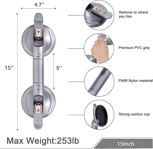 15inch Suction Shower Grab Bar, Portable Shower Handle Bar Suction Grip Bar - Image 2