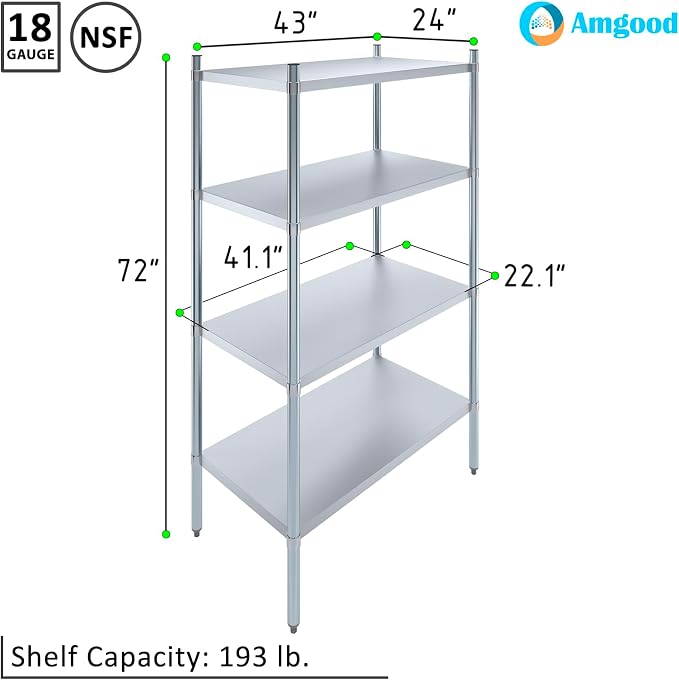 AmGood 4 Tier Galvanized Steel Dry Storage Unit. 24 in. x 43 in. x 72 in. - Image 3