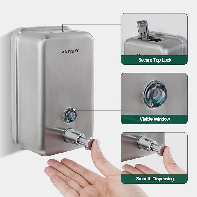 Commercial-Grade Manual Soap Dispenser, Durable Brushed Stainless Steel Finish - Image 4