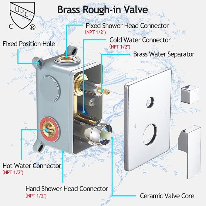 Chrome Shower System, 8 Inch High Pressure Rain Shower - Image 5