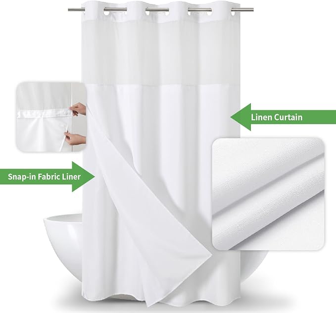 Stall No Hooks Needed White Shower Curtain - Image 2