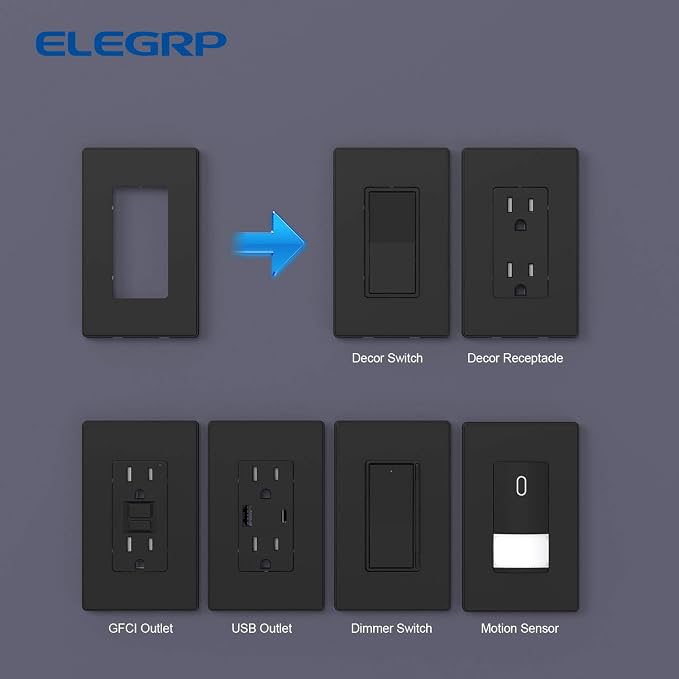 ELEGRP Matte Black 1-Gang Screwless Decorative Wall Plates, Standard Size - Image 5