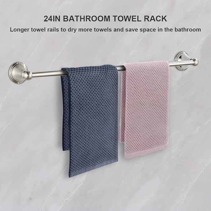 Newfun 8-Pieces Brushed Nickel Bathroom Accessories Set Towel Racks - Image 2