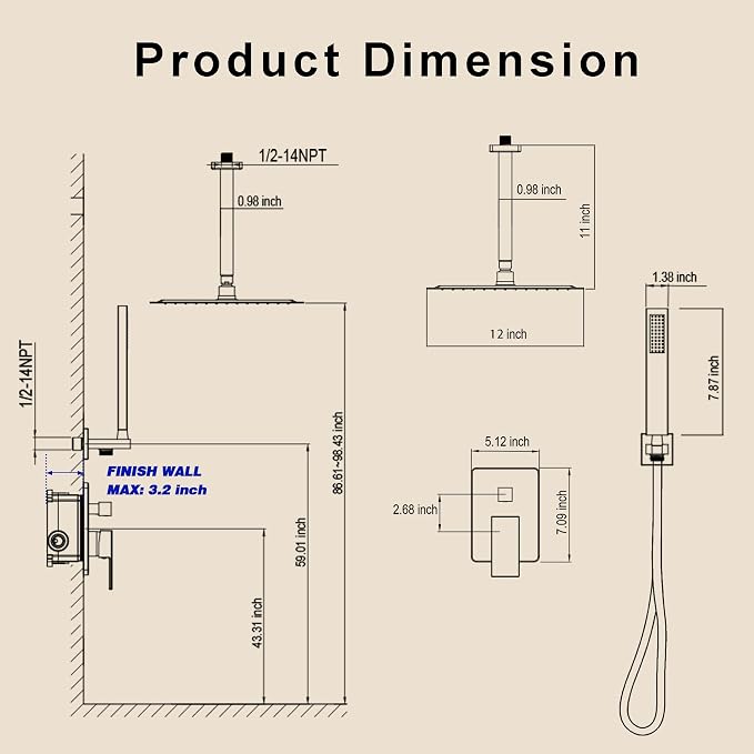 Ceiling Mount Shower System, Shower Faucet Set - Image 6