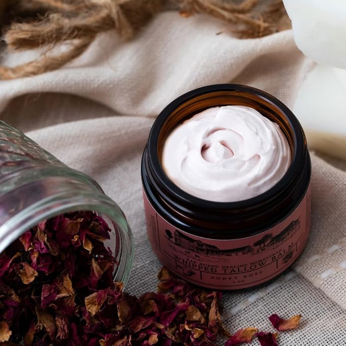 Rose-infused 100% Grass-Fed Whipped Tallow Balm-Organic Raw Manuka Honey & - Image 2