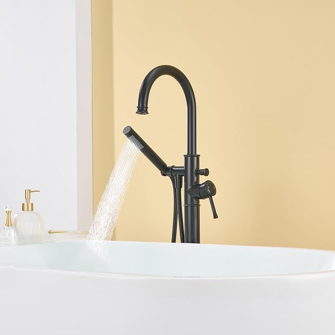 Free Standing Tub Faucet Black Freestanding Bathtub Faucet Floor Mount Brass - Image 6