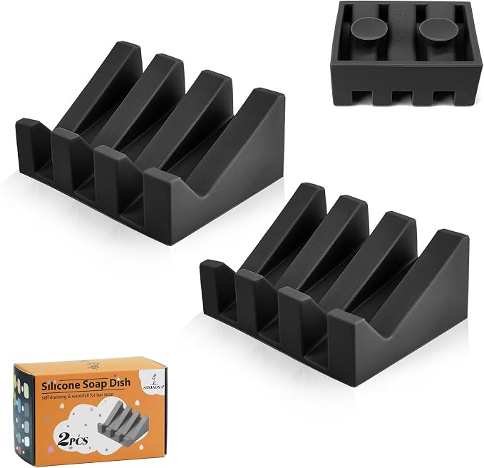 Silicone Soap Dish with Drain, Upgrade Double Suction Cups at The Bottom by AIXIAOYA