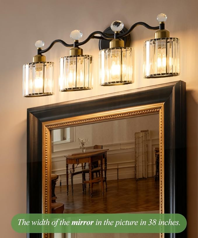 Modern Crystal Bathroom Vanity Light, Balck and Gold 4-Lights Bathroom Light - Image 4
