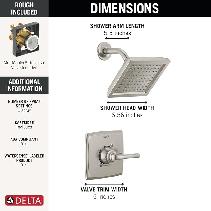 Delta Geist 14 Series Shower Faucet Set, Brushed Nickel Shower Head and Handle - Image 3