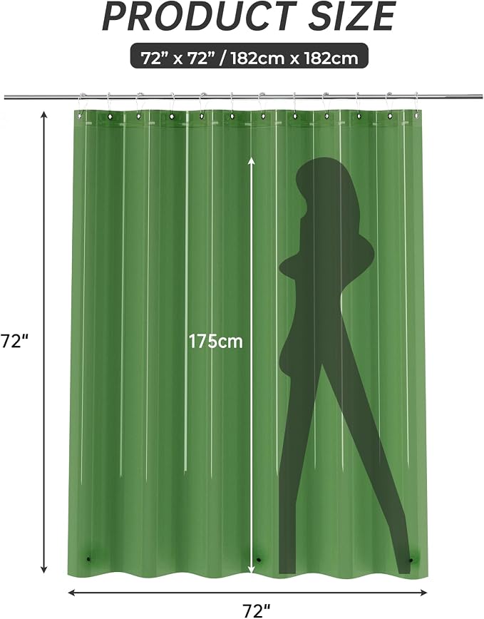 AmazerBath Shower Curtain Liner, 72x72 Transparent Pine Green Shower Liner - Image 7