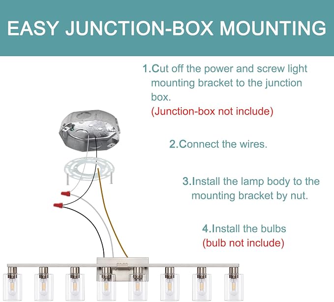 8 Light Bathroom Vanity Light, Large Brushed Nickel Vanity Lights Fixtures - Image 9
