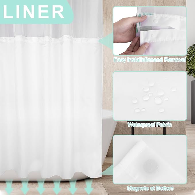 Cute Pink Bow No Hook Shower Curtain Set - Image 4