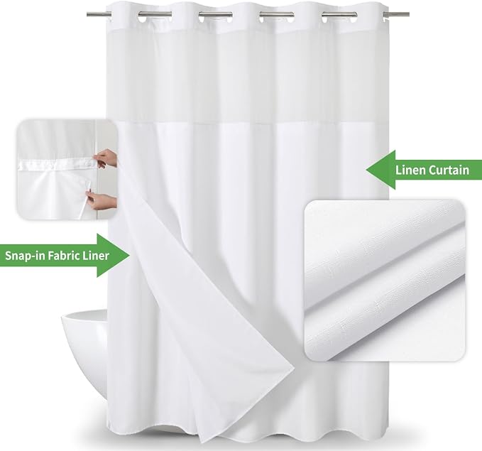No Hooks Needed Linen Textured Shower Curtain - Image 2